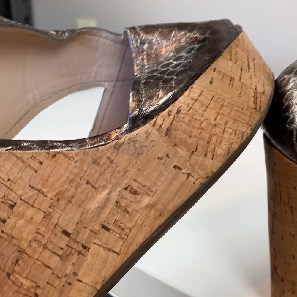 Franco Sarto Supra Snake Print Bronze Wedges Size 8.5
